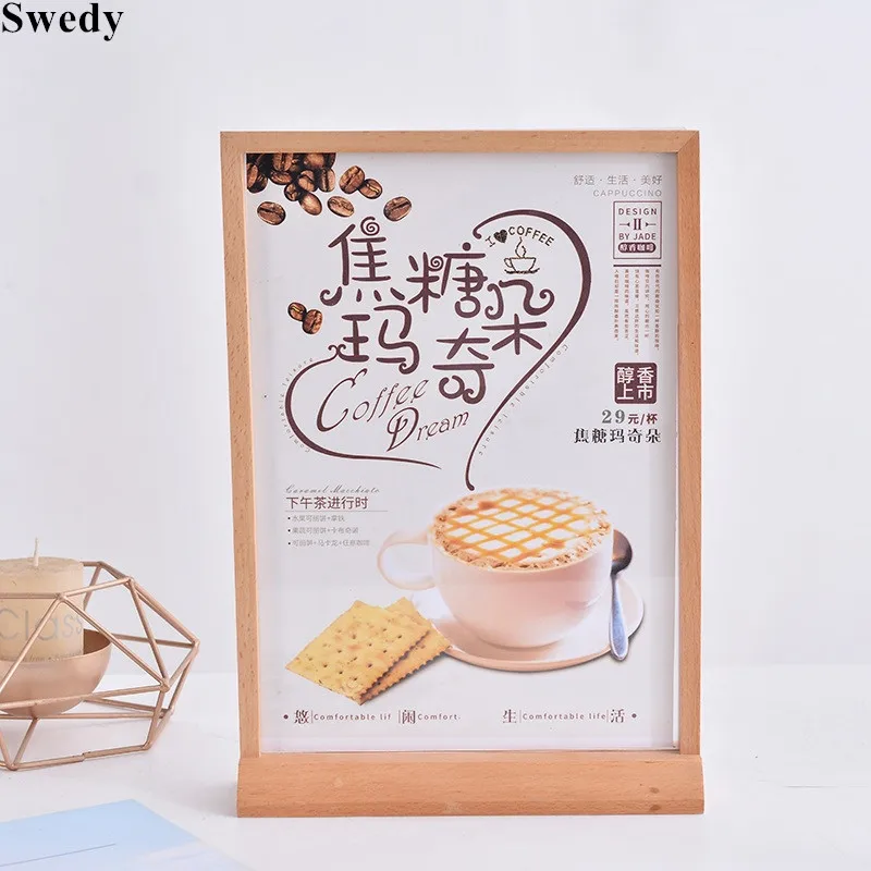A6 105x148mm 목재 아크릴 사인 홀더 디스플레이 스탠드 레스토랑 테이블 메뉴 가격 카드 홀더 사진 그림 광고 포스터 프레임