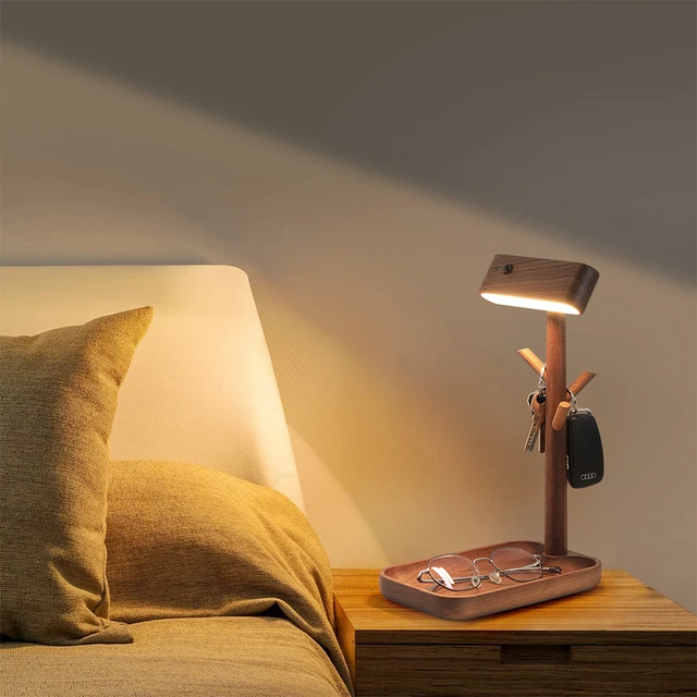 Solid Wood Motion Sensor Desk Lights with Hooks