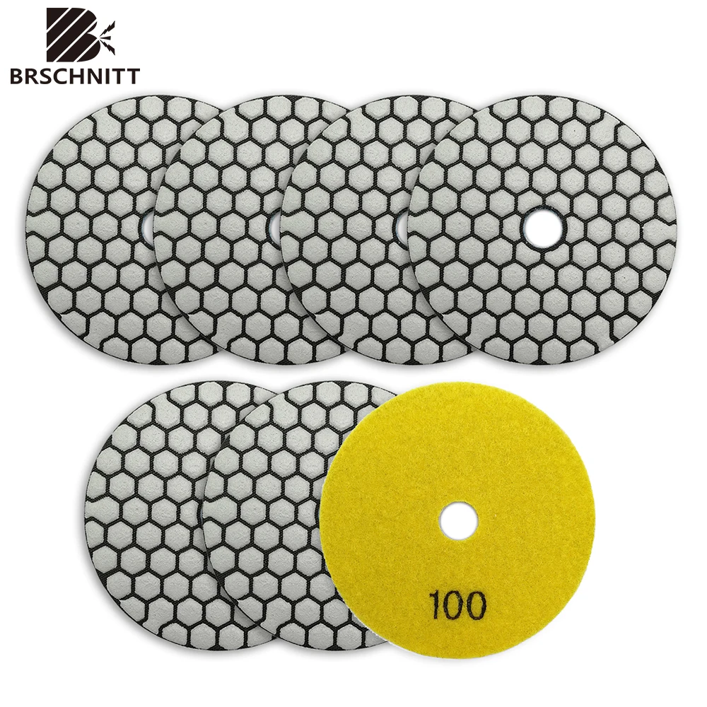 BR 7pcs/Set Dia 100mm Grit 100 Dry Diamond Polishing Pad for Marble Granite Ceramic Stone Dry Polisher Grinder shdiatool 1pc 32mm diamond core drill bit vacuum brazed dry for angle grinder marble porcelain tiletool ceramic granite marble