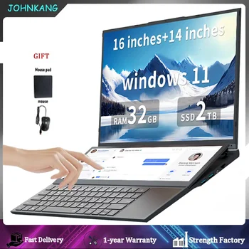 Dual Screen Gaming Laptop 16 Inch IPS + 14'' Touch Intel i7 9750H 32GB RAM 1TB 2TB SSD Notebook Gamer Study Office PC Computer