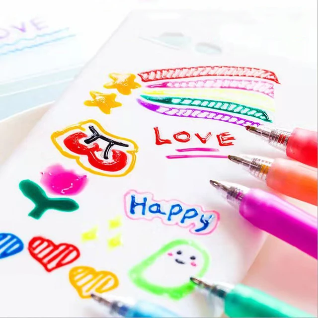 6pcs 3D Jelly Pens Set Bright Color Art Marker Pen 1.0mm Bold Point for  Handwriting Drawing Paint DIY School A6291