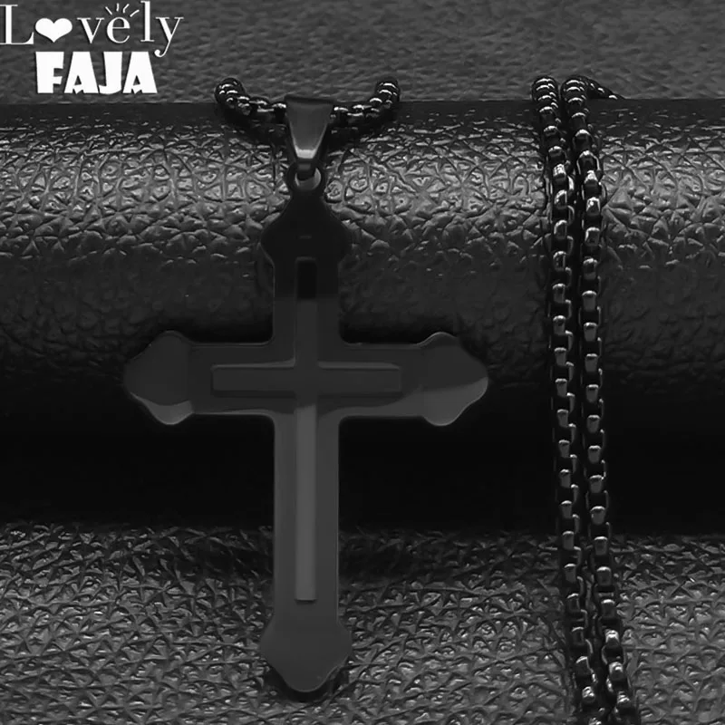 

Мужское многослойное ожерелье с крестом Goth, колье из нержавеющей стали с молитвенным распятием, аксессуары для колье, хороший подарок, N1171S03