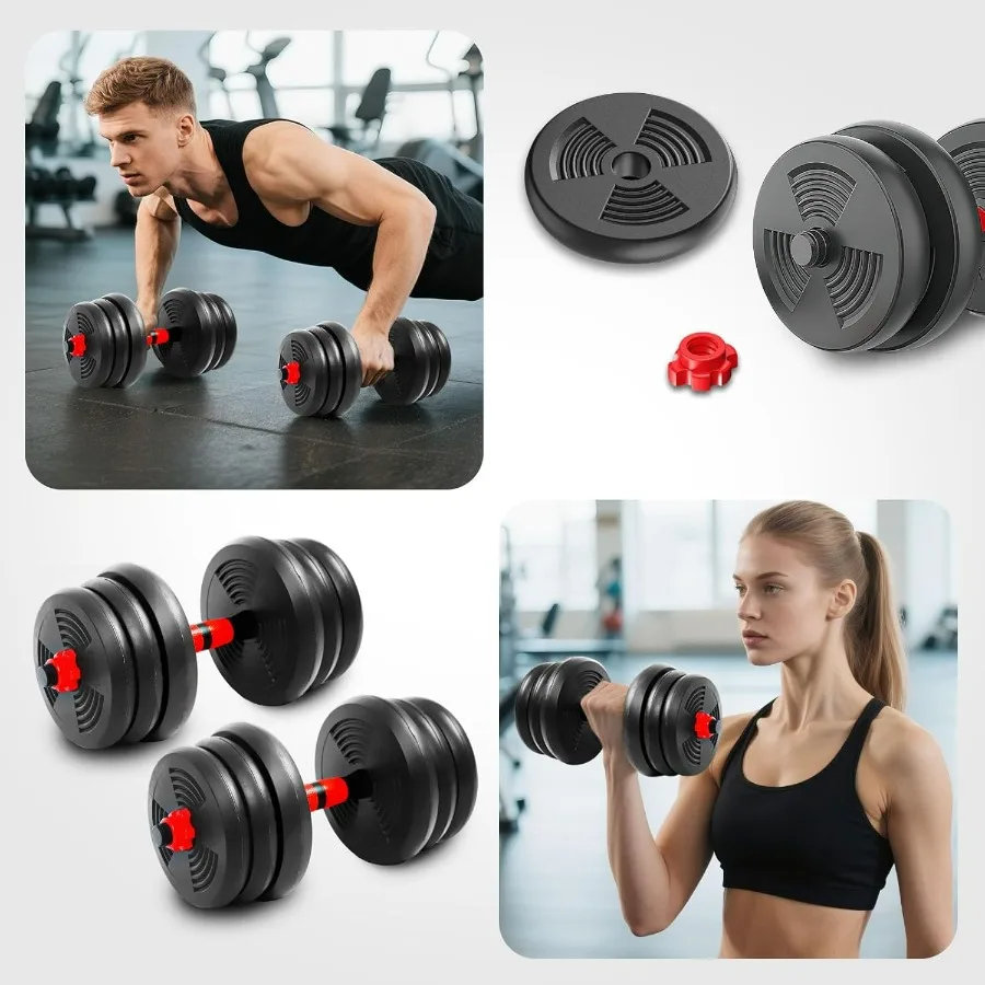 Adjustable Dumbbell Set,44 lbs Free Weight Set with Connector, Convertible Dumbbell, Barbell, Push-up, Home Gym Fitness Weight f