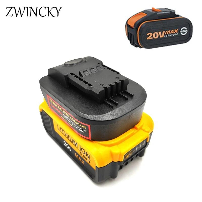 ZWINCKY 무선 전동 공구 배터리 어댑터, 디월트 18V 20V 리튬 배터리 변환기, WORX 20V 4 핀 오렌지색 공구 사용 