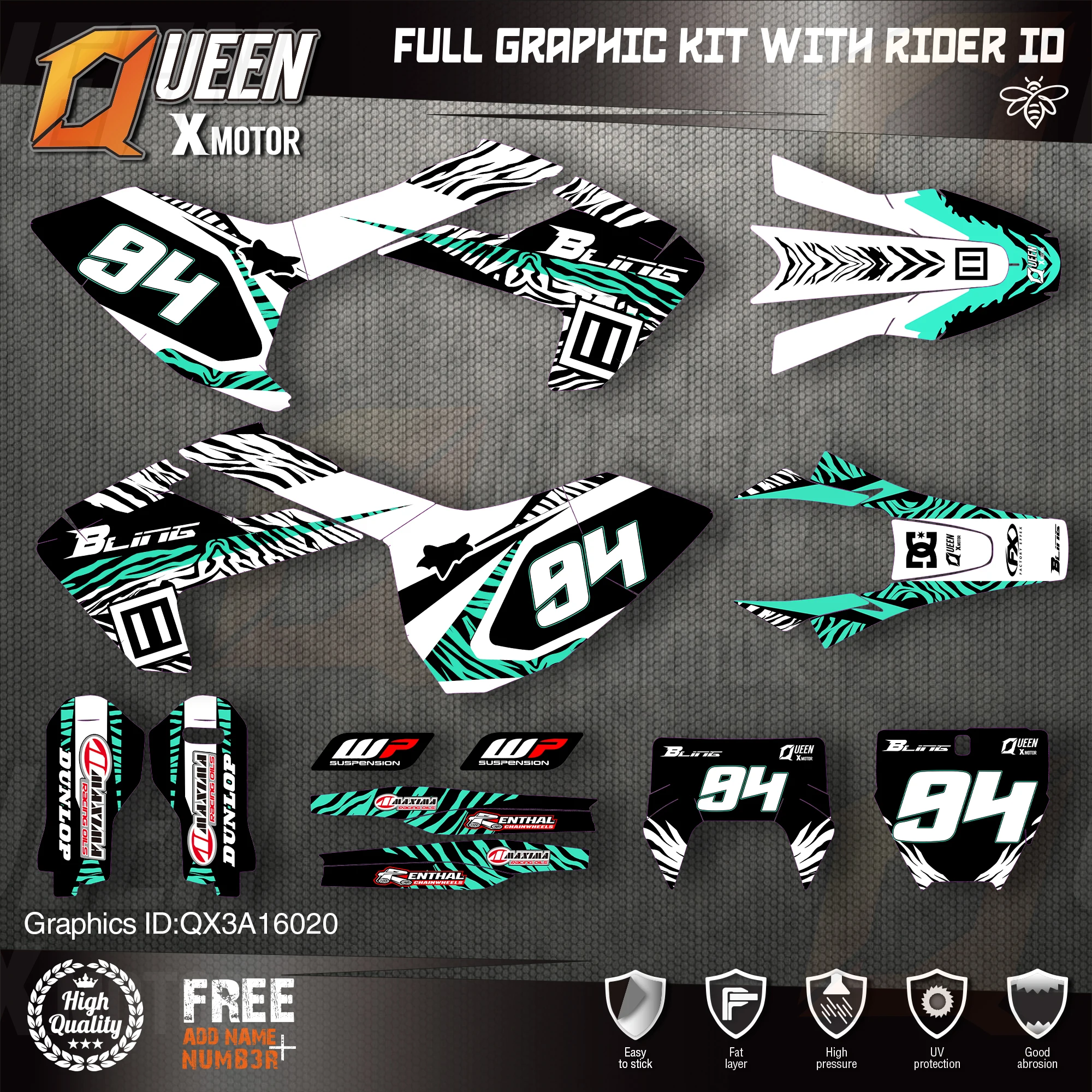 

QUEEN X MOTOR Custom Team Graphics Decals Stickers Kit For Husqvarna Decal 2016-18 TC FC TX FX FS 17-19 TE FE 125-450CC 020