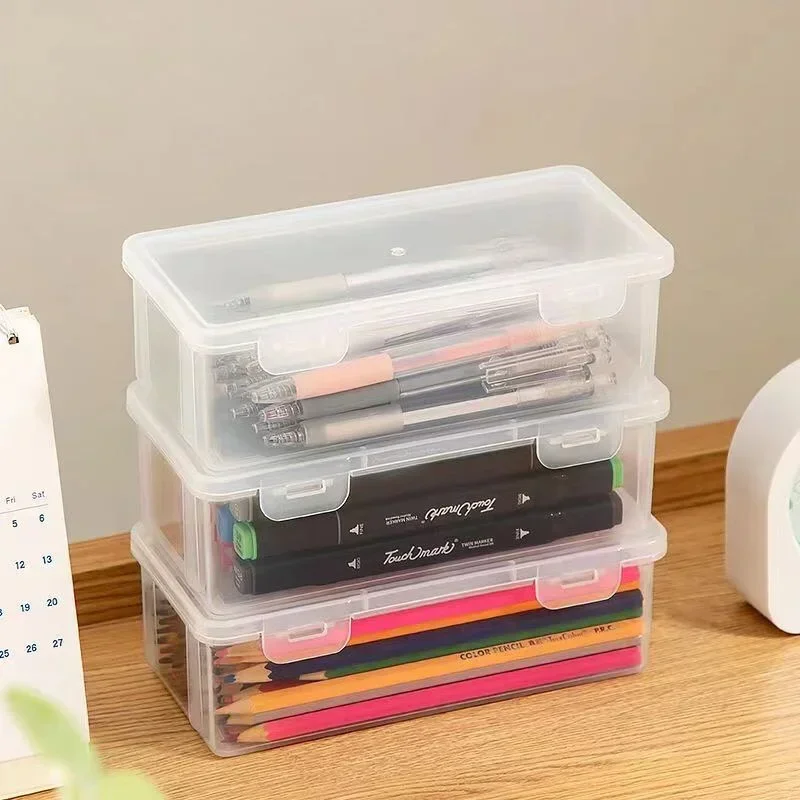 Kawaii Transparent Pencil Case Double Layer Multifunction Kids Pen Stationery Box Office School Large Capacity Storage Organizer