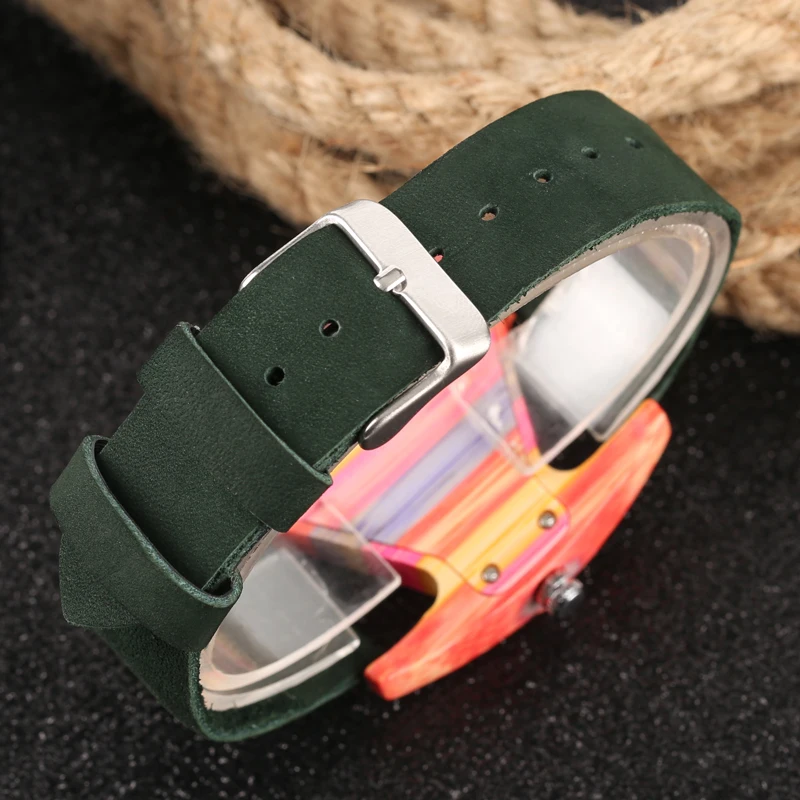 Unique Wood Watch Women Quartz Timepieces Genuine Leather Wristband Elegant Lady Watches Gifts for Female Reloj Dropship