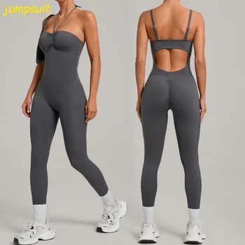 Women's Yoga Jumpsuits Sports Fitness One-piece Beauty Back Strap Pocket Hip-lifting Slim Fit Running Workout Training Bodysuits 1
