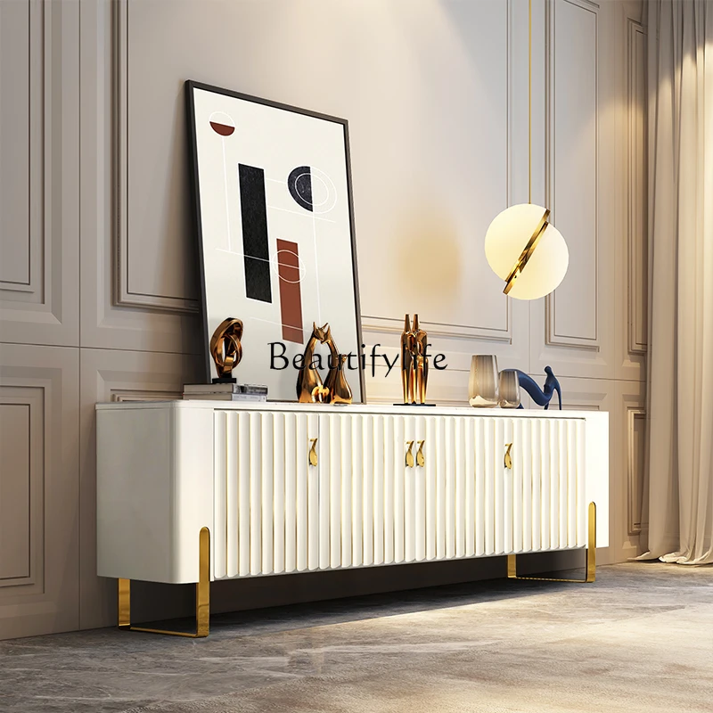 

Italian Light Luxury TV Cabinet and Tea Table Combination Simple Living Room Designer Creative Stone Plate Floor Cabinet