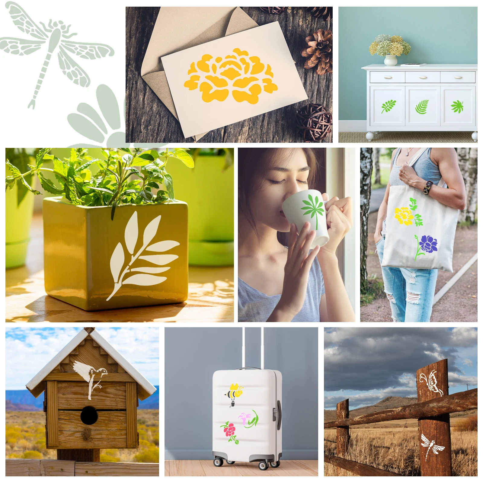 60 Pcs Plant Painting Template for Canvas Card Wood Drawing Stencils Botanical Birds and Insects Design DIY Painting Stencil Set