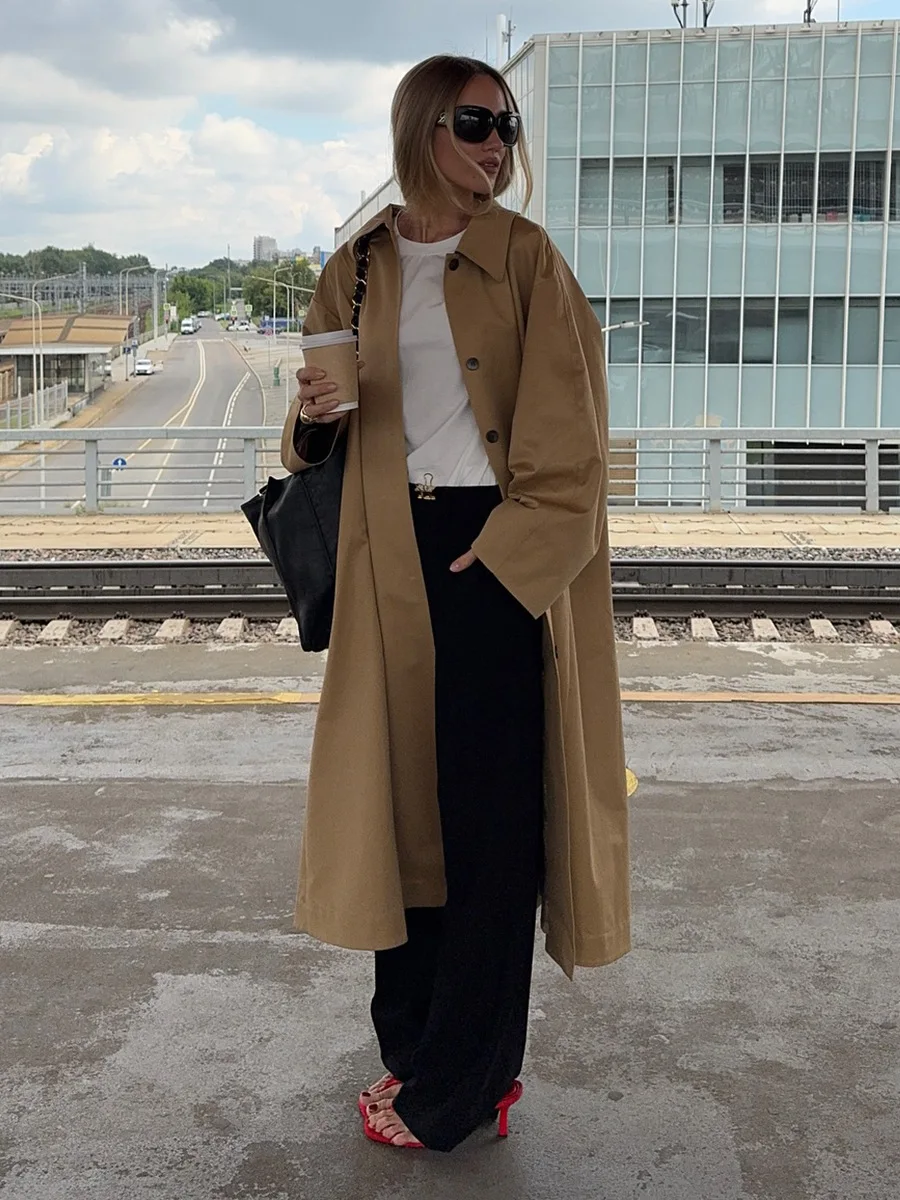 Bornladies Women's Long Trench Coat Lapel Single Breasted New Autumn Winter Jackets Cotton Loose Outerwear Trench