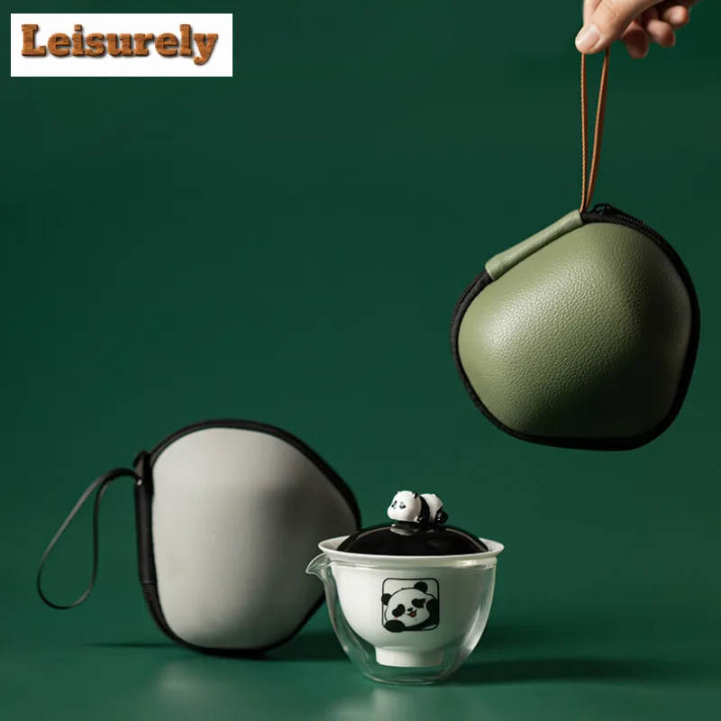 Panda Travel Tea Set Kit Traditional Teapot and Cup Set Set of Cups 1 Pot 2 Cups Tea Making Organizer Portable Camping Handbag