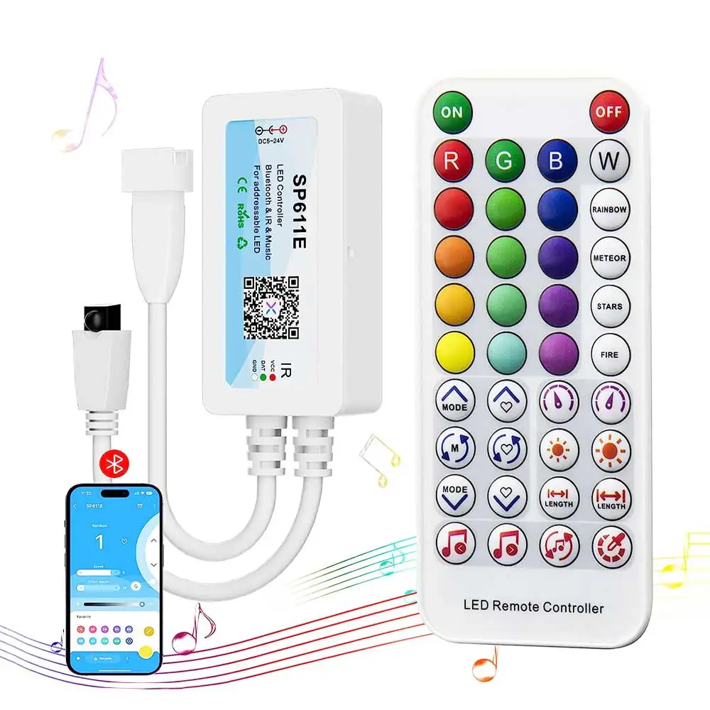 SP611E Phantom Bluetooth Music Controller WS2812B WS2811 Bluetooth Music LED Fireworks Light Band Controller DC5V-24V