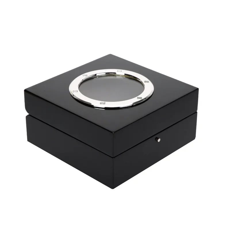 Luxury Watch Storage Box Handmade Black Lacquer PU Watch Bag Jewelry Boxes Acrylic Skylight Ring Storage Box Display Cabinet