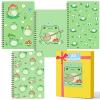 Notebook 4-piece set A5 Gift box Stationery back-to-school gift Writing Notepad Green inner cover eye protection coil This frog 1