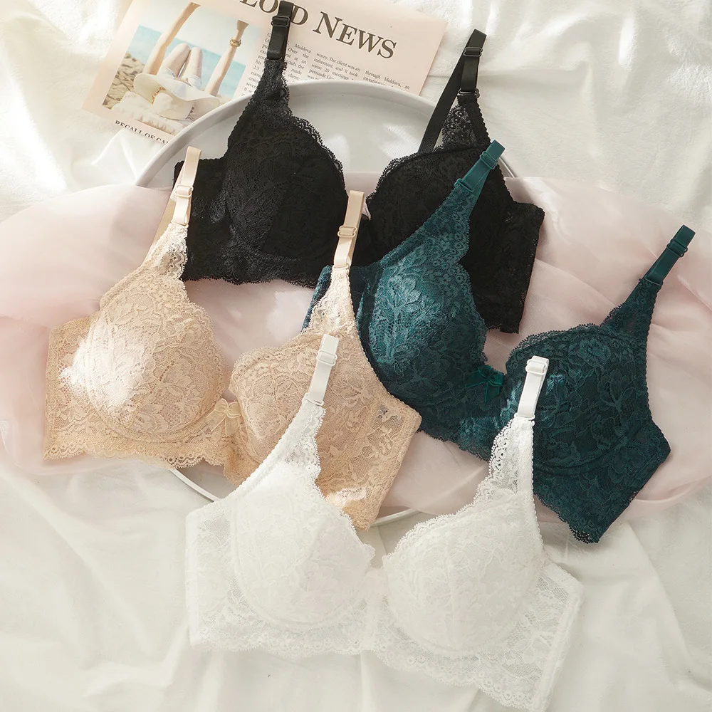 Women's Sexy Thin Lace Bra Plus Size Comfortable Lingerie Push Up Breathable Brassiere Gathered Intimate Underwear Invisible Bra