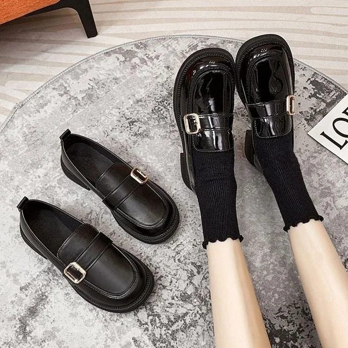 

Женские кожаные туфли на платформе, туфли на толстой подошве в британском стиле, лоферы, Туфли Мэри Джейн, Лолита, студенческие, 2023