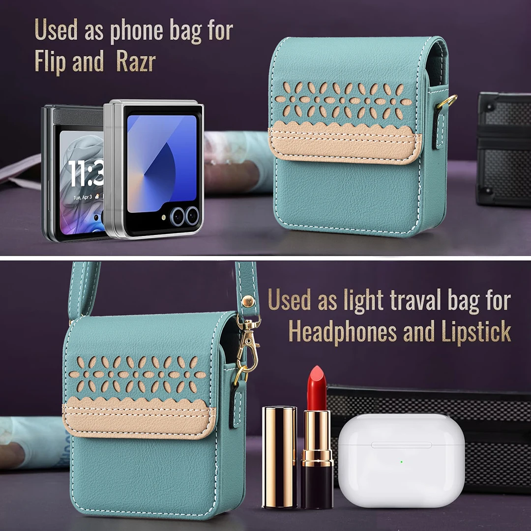 Luxury Embossed Floral Universal Bag Case with Long Lanyard and Shoulder Strap