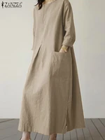 2024 ZANZEA Fashion Summer Vintage Women Solid 3/4 Sleeve Sundress Baggy Loose Casual Dress Oversize Vestidos Kaftan Robe Femme - Image 2