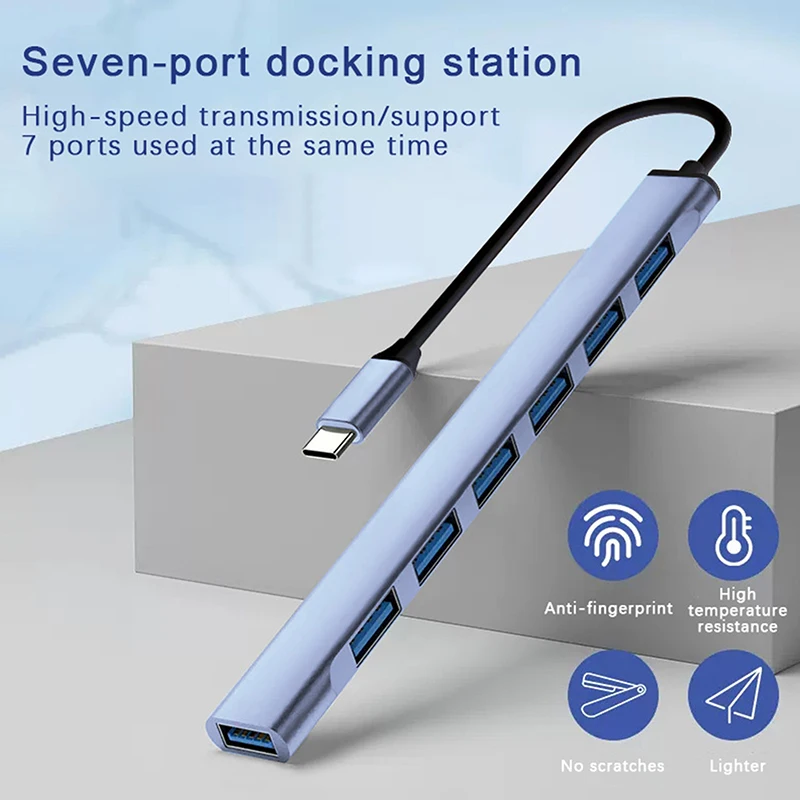 PC 컴퓨터 멀티 포트 USB 3.0 허브, USB 2.0 허브, USB C 타입 허브, 멀티 7 포트 분배기, 고속 5Gbps