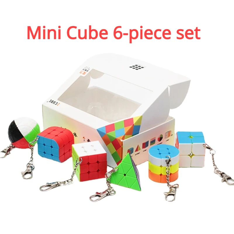 6 pcs Cube Gift Box Key Chain Puzzle Magic Cube 3x3x3 Cube Backpack Pendant Cube 3x3 Cubo Magico Lovely Game Keychain Cube Toys