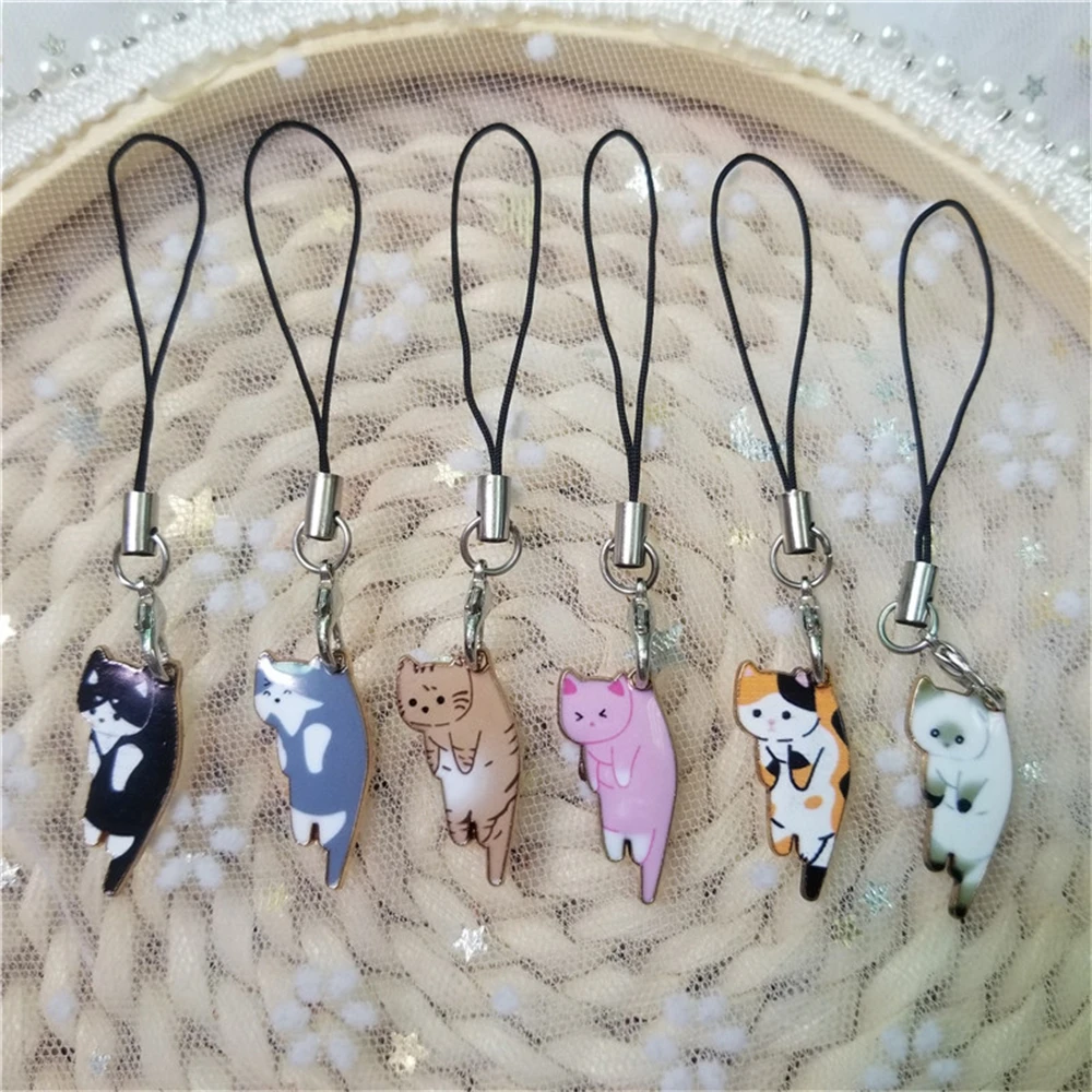 귀여운 새끼 고양이 끈 장식 고양이 펜던트 키체인, 휴대폰 케이스 스트랩, 걸이줄, 열쇠고리, 오토바이 키, 자동차 액세서리