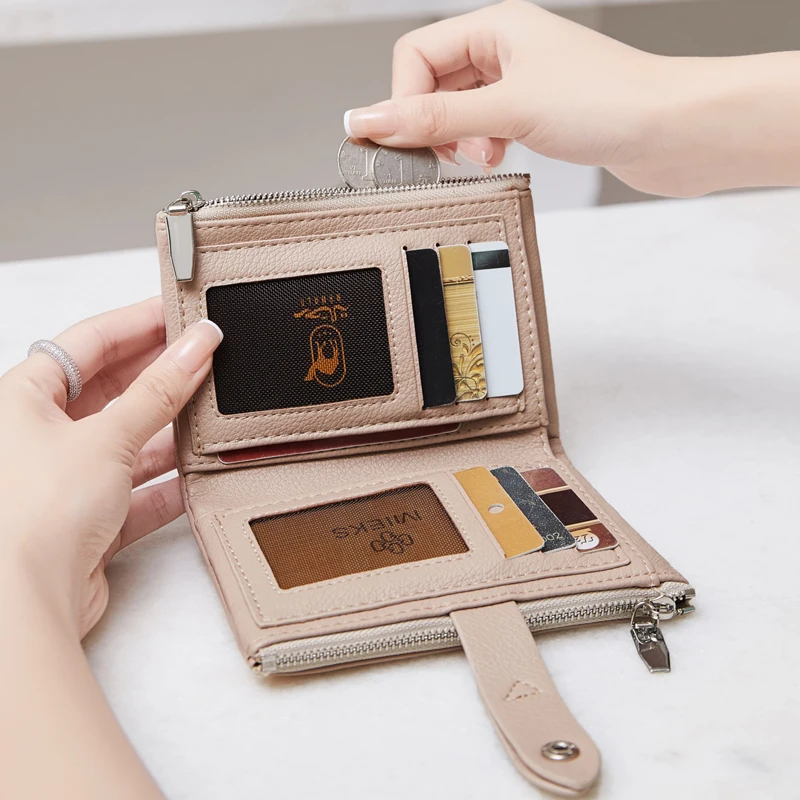 Women Wallet Card Wallet PU Leather Card Bag Minimalist Women's Wallet Short Folding Card Bag Multi functional Pocket Business Card Clip Classic Zipper Money Clip