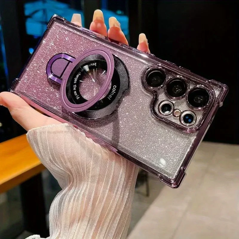 Plating Airbag Gradient Case with Lens Protection and Magnetic Holder Cover