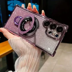 Plating Airbag Gradient Case with Lens Protection and Magnetic Holder Cover for S22 (Purple)