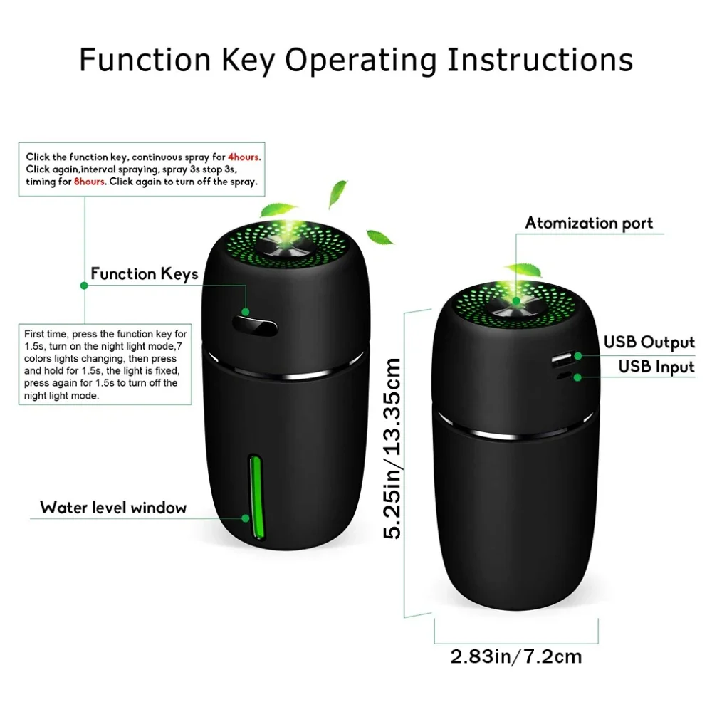 내구성이 뛰어난 200ml USB 미니 포거 미스트 메이커, 차량용 가정용 가습기 아로마 디퓨저(LED 야간등 포함)