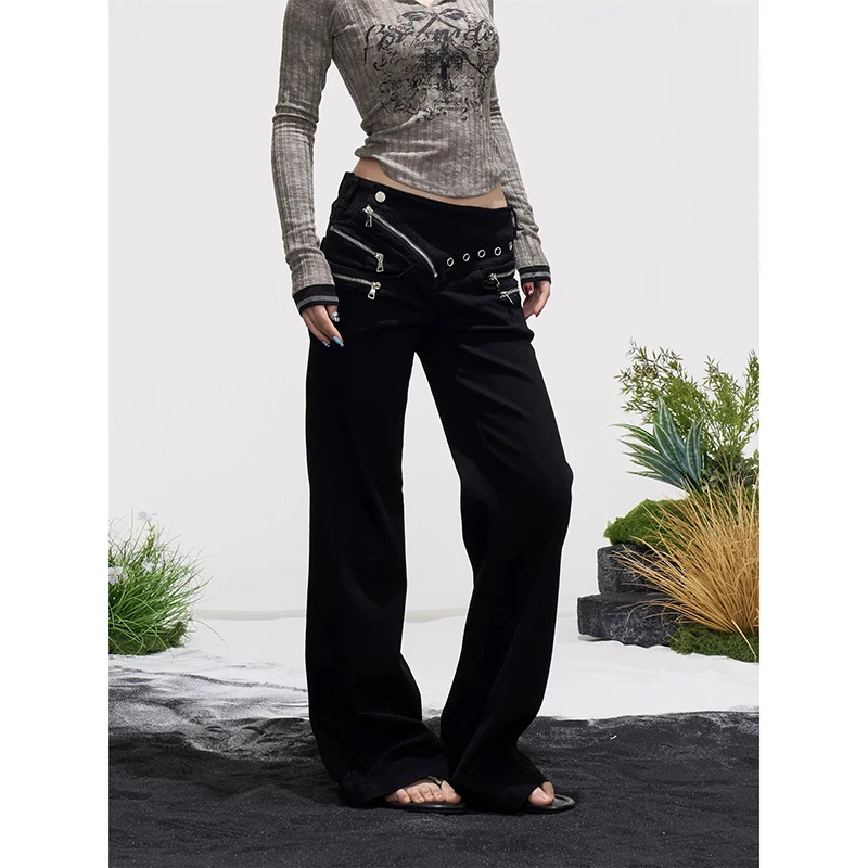 YIBASHU Women's Flare Jeans Low Rise Zipper Denim Pants Japanese Skinny Bell Bottom Abi Y2k Gyaru Stretch Cowboy American Retro 5