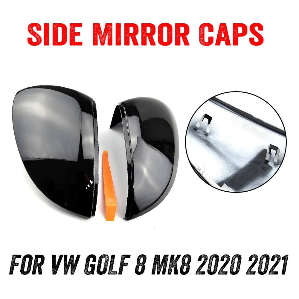 Bright black Rearview Case For VW Golf 8 MK8 VIII 2020 2021 Mirror Cover Cap With Lane Assist Car Exterior Casing