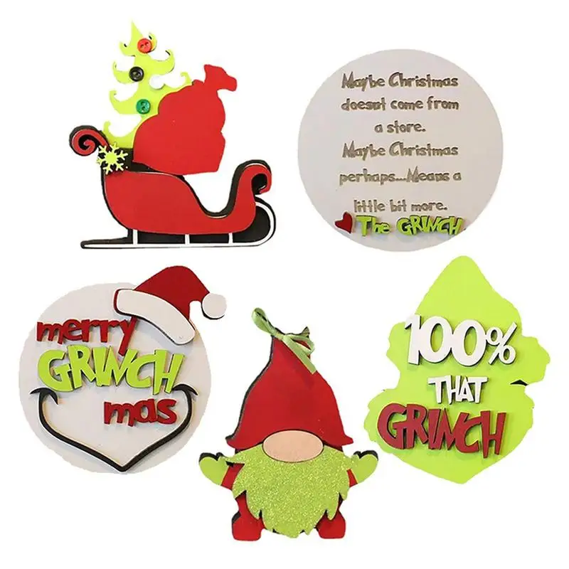 Grinch Tiered Tray Decor - 6 PCS Gnome Wood Signs for Christmas and  Holidays -(Tray Not Included)