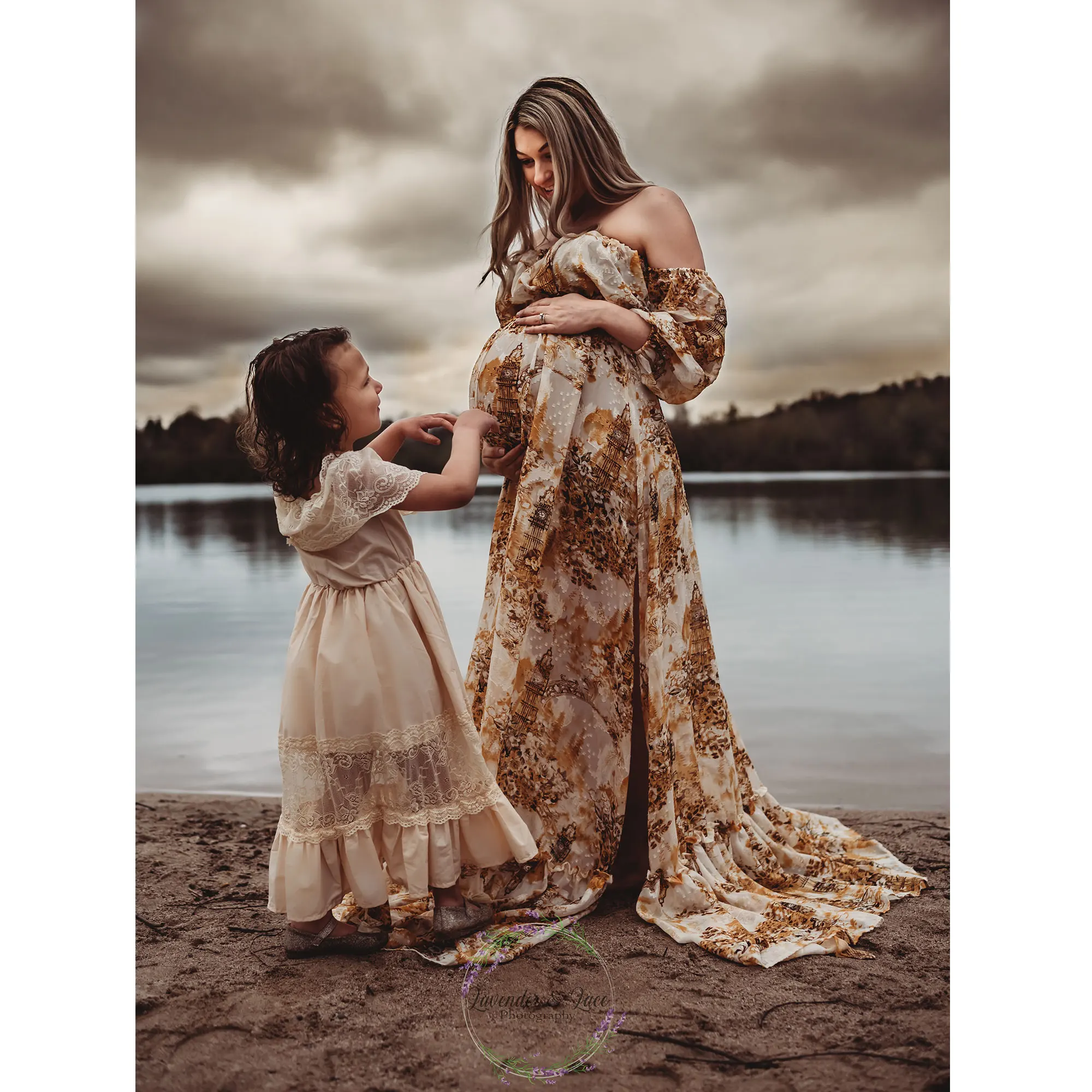 knee length dresses for ladies Photoshoot Dress for Pregnant Women Blue / S