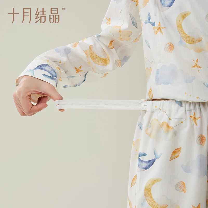 TEN-MJOURNEY Confinement clothes, postpartum maternity pajamas, gauze home clothes, nursing long-sleeved suits