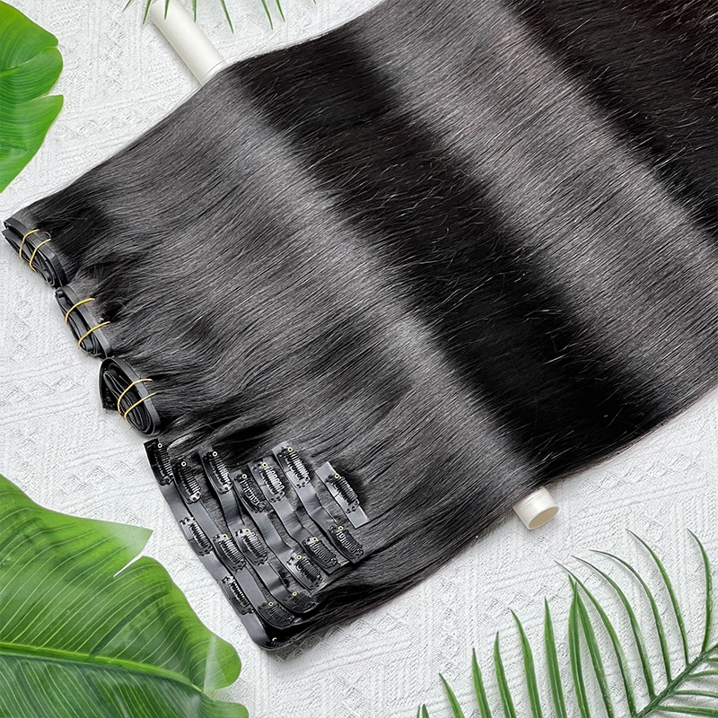 Vietnamese PU Clip in Extensions Human Hair Straight Hair Seamless Skin Weft Clip-in Hair 100% Raw Virgin Human Hair Full Head