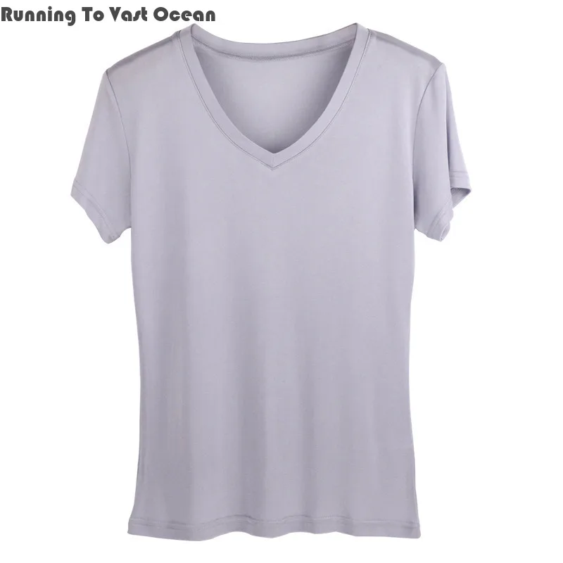 

2024 Summer V-neck Short Sleeved T-shirt, Double-sided Knitted Silk Slim Fit Base Top Solid Comfortable Color Women's Shirt,