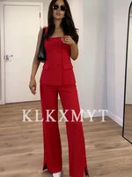 Women 2 Pieces Sets New Fashion Office Vest Top+Split Straight Leg Pants Women's Suit Formal Two Piece Set Women Outfit - Image 4