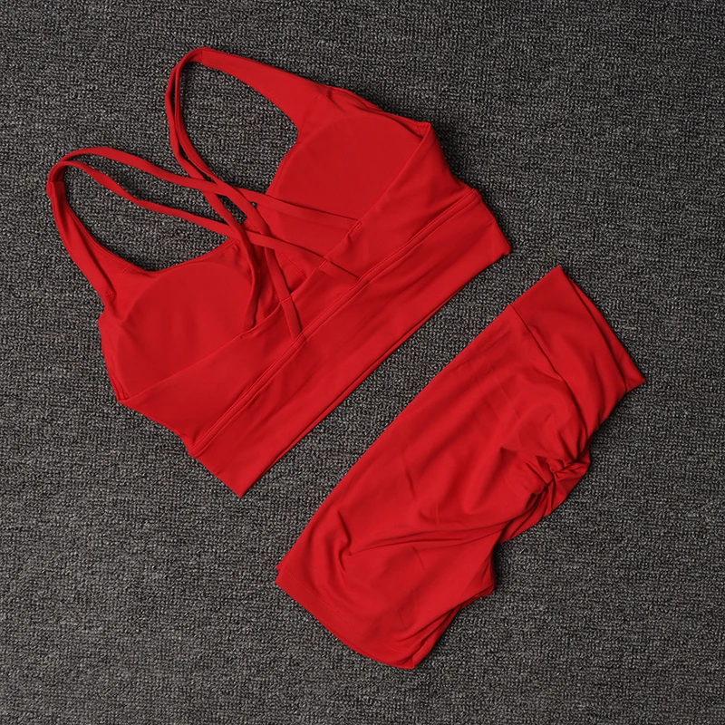 TRY TO BN Fitness Yoga Shorts Sets V Back Women's Tracksuit Sports Bra High Waisted Sportswear Workout Running Cycling Gym Suits 2
