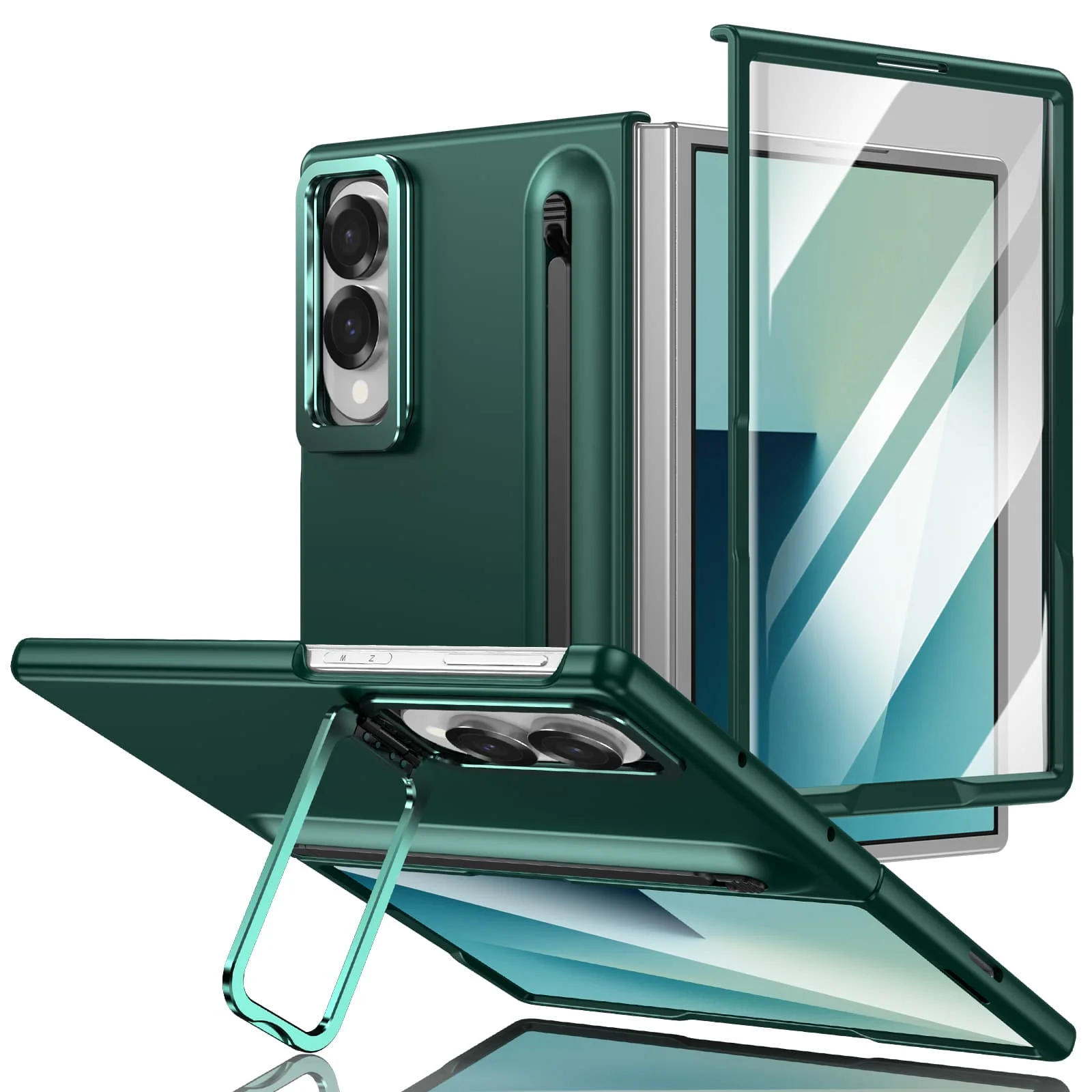 All-In-One Hinge Protection Phone Case with Stylus and Tempered Film Kickstand Cover
