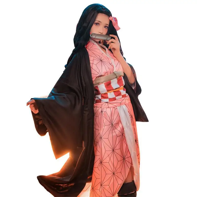 Anime Cosplay Perücke Kamado Nezuko - Lange Lockige Perücke Mit Schwarz-Orange Verlauf Für Halloween & Kostüme