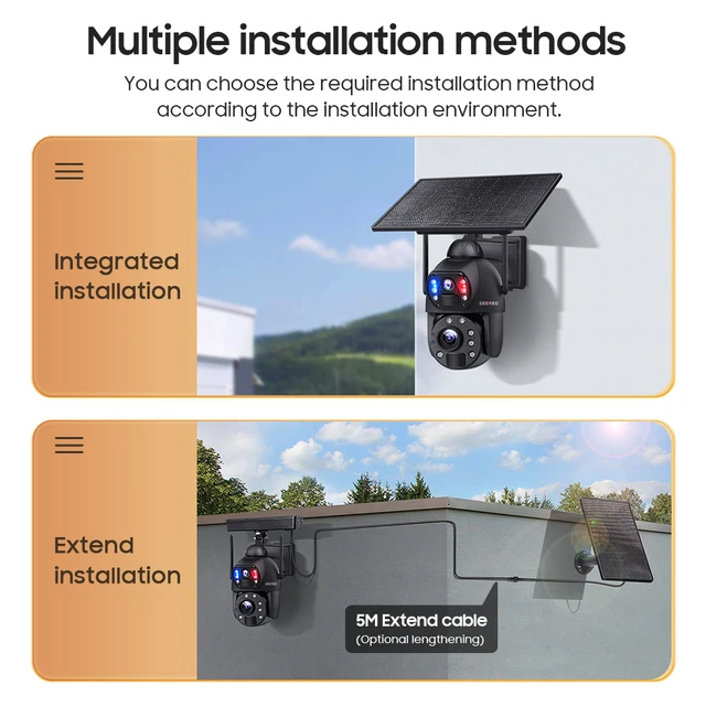 SECTEC 8MP 36X Zoom Dual View Solar Battery PTZ Camera Wifi Wireless Home Surveillance Solar Security Camera Night Vision 5