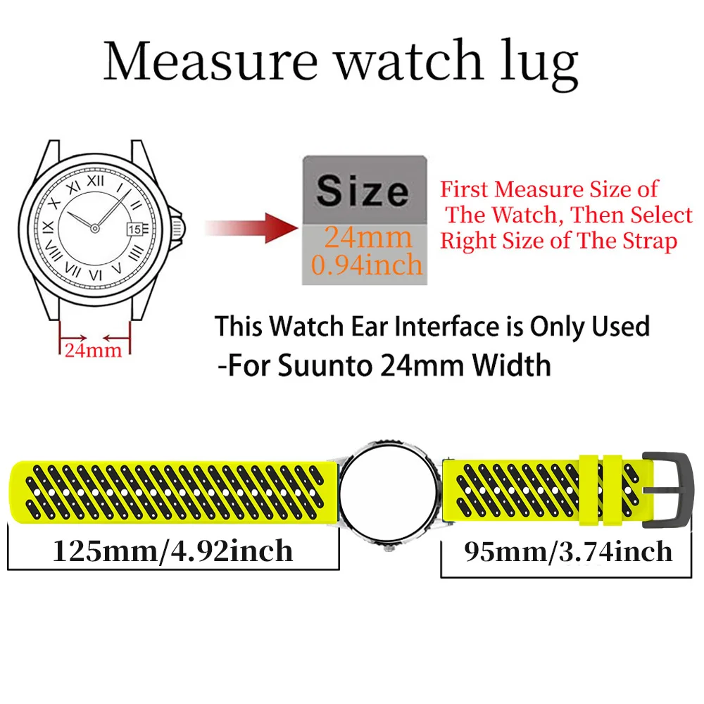 Breathable 24mm Silicone Smart Watch Strap Bracelet