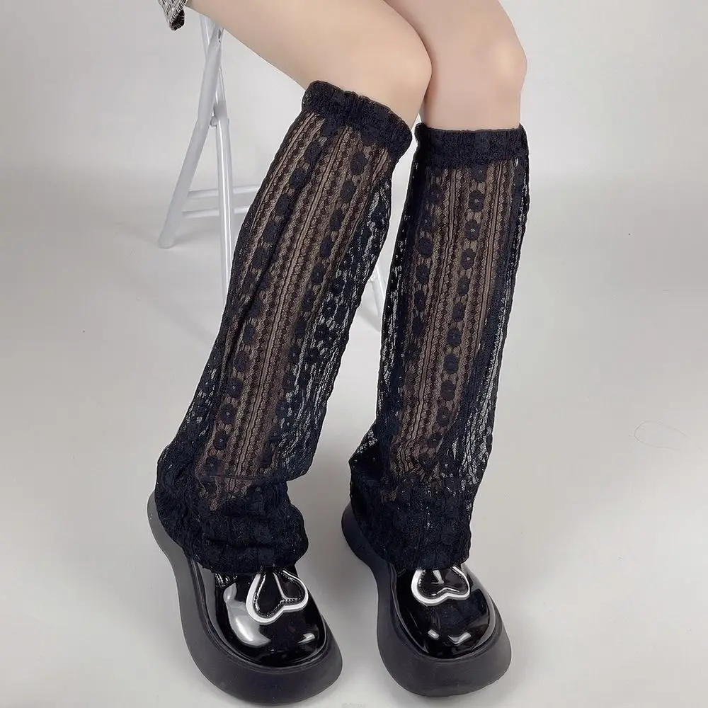 슈퍼 소프트 레이스 서스펜더 레그 워머 캐주얼 로리타 Y2K 부츠, 신발 커프스 커버, 얇은 하라주쿠 레이스 메쉬 쉬어 양말
