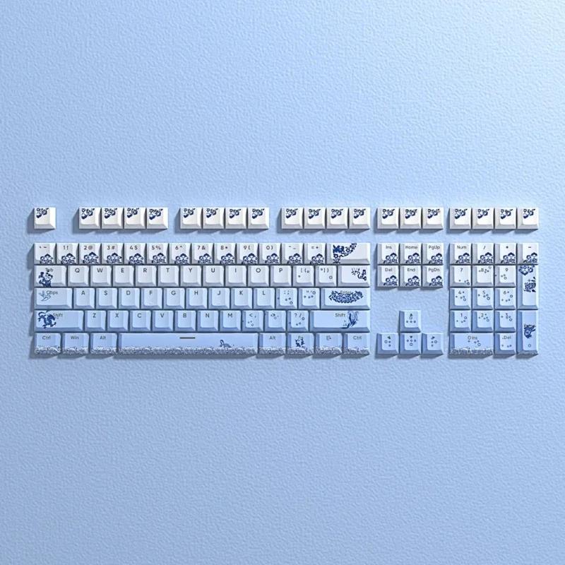 

Blue and White Porcelain Keycaps Side-lit Backlit PBT Double Shot For Mechanical Keyboard, DyeSubbed Keycap Set