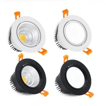 원형 조도 조절식 오목한 LED 다운라이트, COB LED 천장 램프, 스포트라이트 AC110-220V LED 램프, 5W, 7W, 9W, 12W, 15W, 18W
