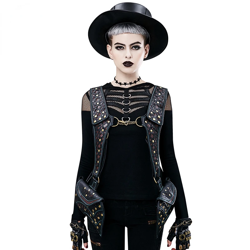 

Viking Steampunk Gothic Vest Bag Vintage Cosplay Women Dark Retro Goth Shoulder Harness Bag Waistcoat Pack Double Phone Wallet