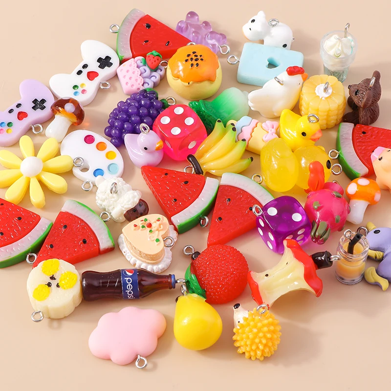 10/20pcs Mix Kawaii Cartoon Resin Animal Fruits Charm Cute