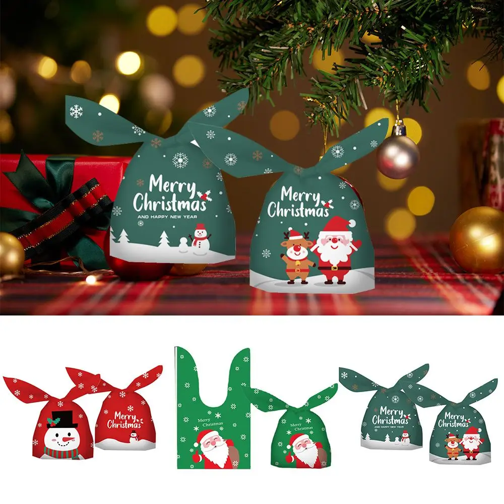 

50Pcs Snack Pouch Xmas Decoration Rabbit Ear Biscuit Baking Packaging Christmas Candy Bags Cookie Bag