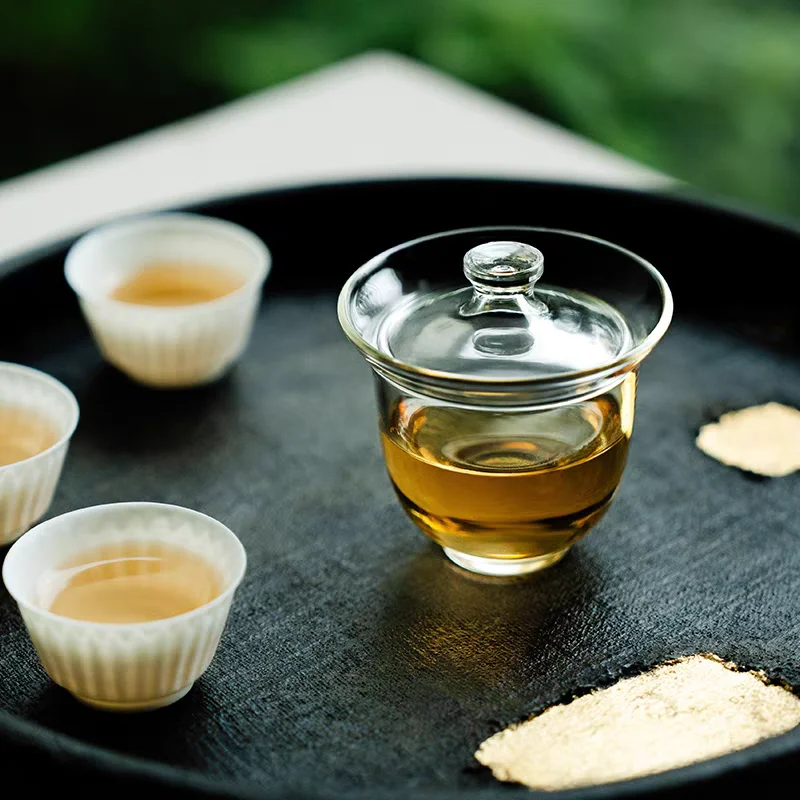 100ML Small Capacity Transparent High Borosilicate Glass Teacup Heat Resistant Kungfu Tea Cup with Lid Household Gaiwan Tea Set